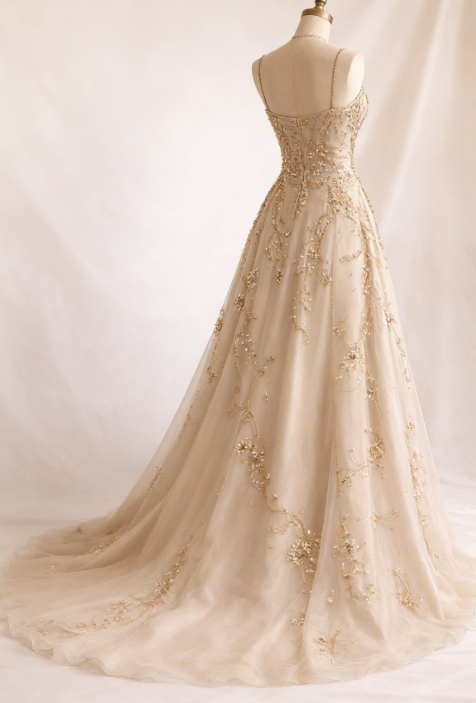 Chic Champagne Prom Dress Beaded Chiffon A-Line Strapless Evening Dress Sleeveless Birthday Dress DP05208
