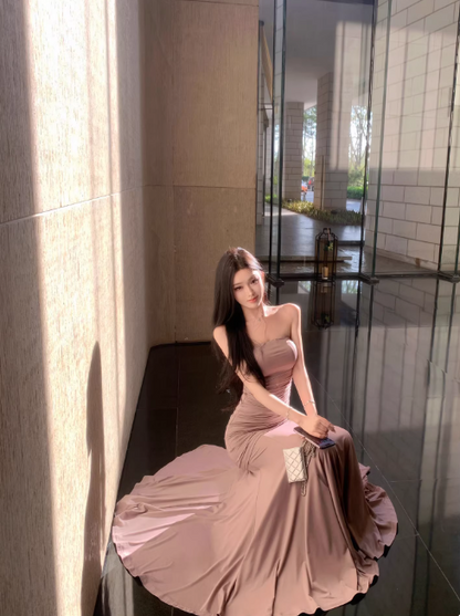 Chic Strapless Prom Dress Sheath Evening Dress Sleeveless Birthday Dress DP05225