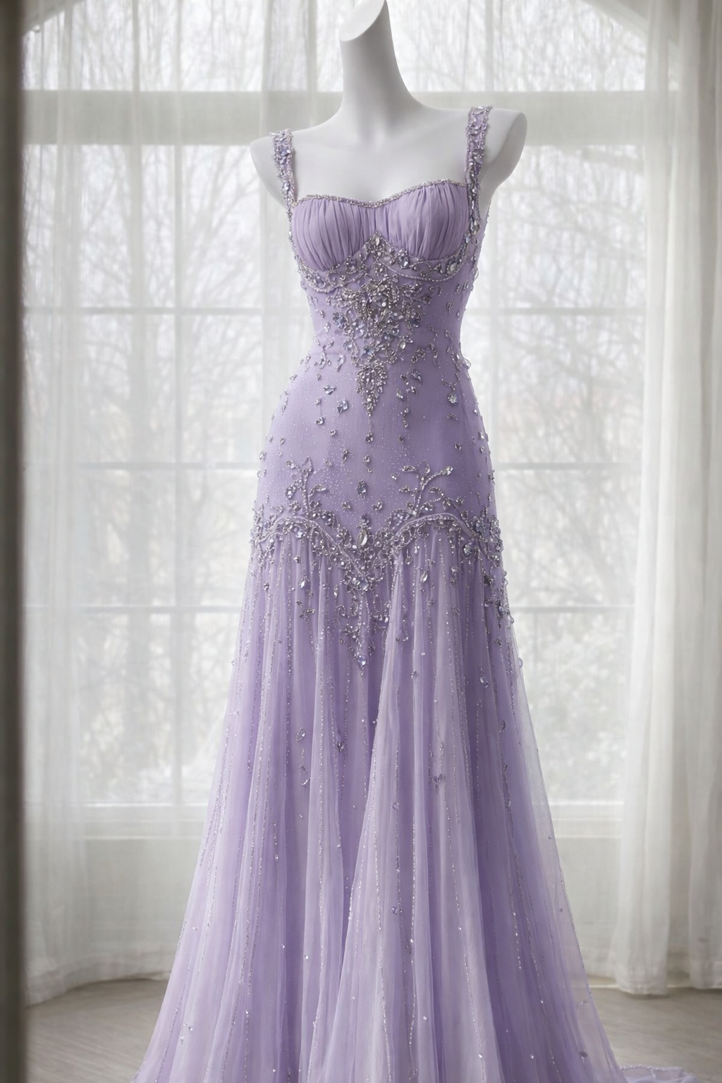 Robe de bal violette élégante, bretelles en tulle perlé, robe de soirée fourreau sans manches, robe d'anniversaire DP05231