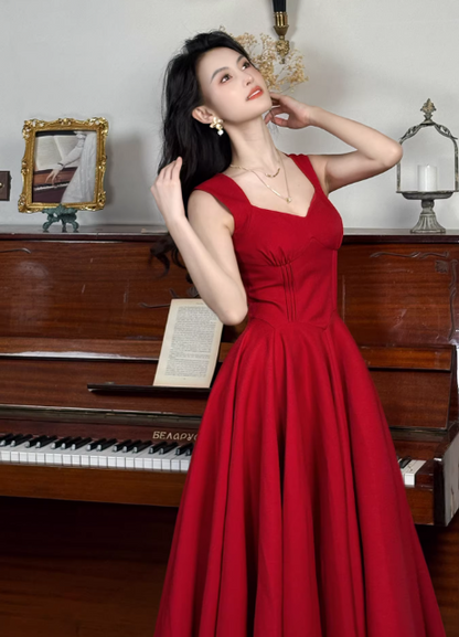 Chic Burgundy Prom Dress Satin Straps A-Line Evening Dress Sleeveless Birthday Dress DP05242
