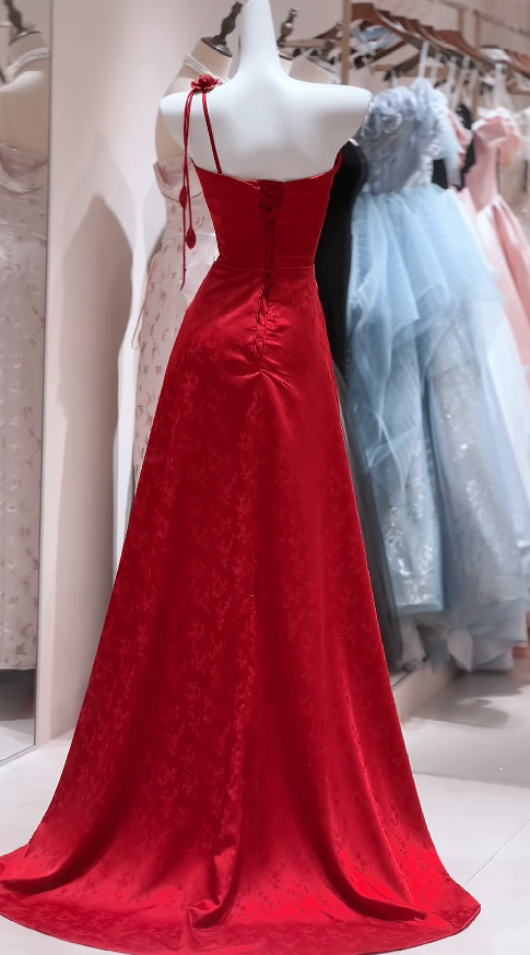 Elegant Burgundy Prom Dress Satin One-shoulder Sheath Evening Sleeveless Birthday Dress DP05257