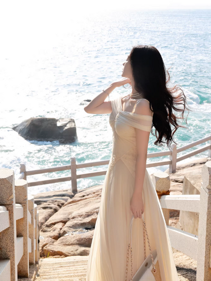 Fairy Apricot Prom Dress Chiffon Spaghetti Straps A-Line Birthday Dress DP05261