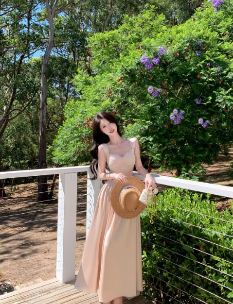 Robe de bal chic abricot à bretelles, coupe trapèze, longue robe de soirée DP05268