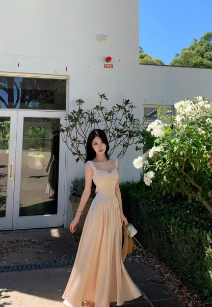 Robe de bal chic abricot à bretelles, coupe trapèze, longue robe de soirée DP05268