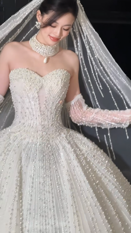 Timeless White Wedding Dresst Beaded Sweetheart A-Line Bridal Gown Tulle Bridal Dress DP05272