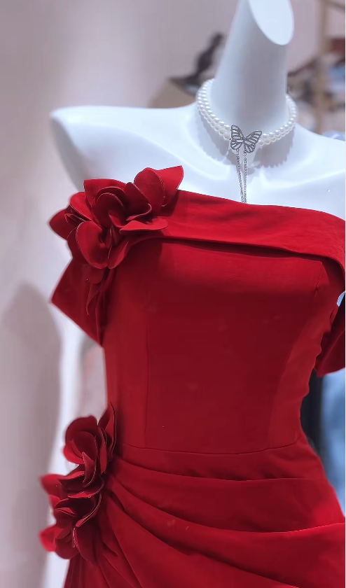 Elegant Red Prom Dress Satin Sheath Strapless Long Evening Dress DP05275