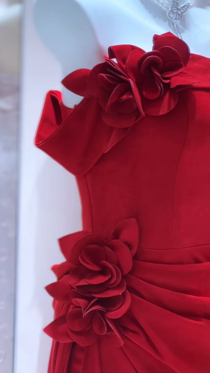 Elegant Red Prom Dress Satin Sheath Strapless Long Evening Dress DP05275