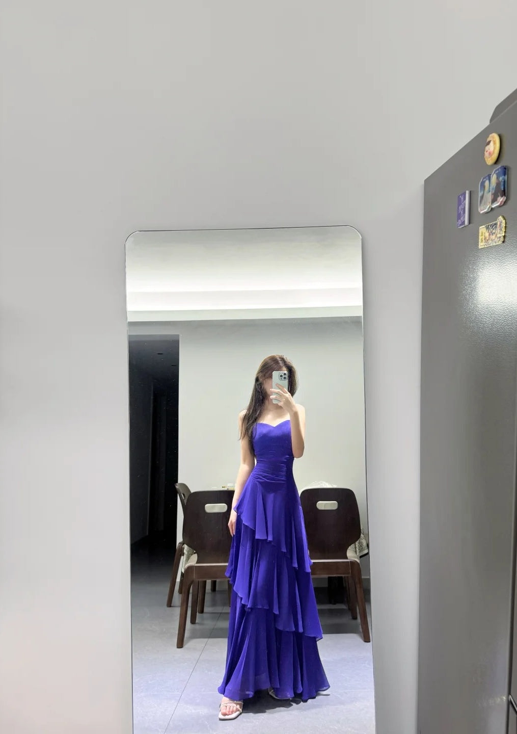 Chic Purple Prom Dress Spaghetti Straps Chiffon Sheath Long Evening Dress DP05284