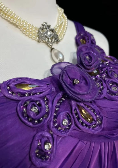 Elegantes lilafarbenes Ballkleid, schulterfreies Chiffon-Etui-Abendkleid DP05285