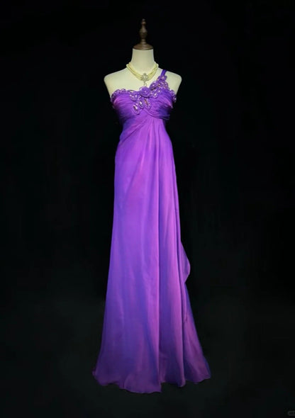 Elegantes lilafarbenes Ballkleid, schulterfreies Chiffon-Etui-Abendkleid DP05285