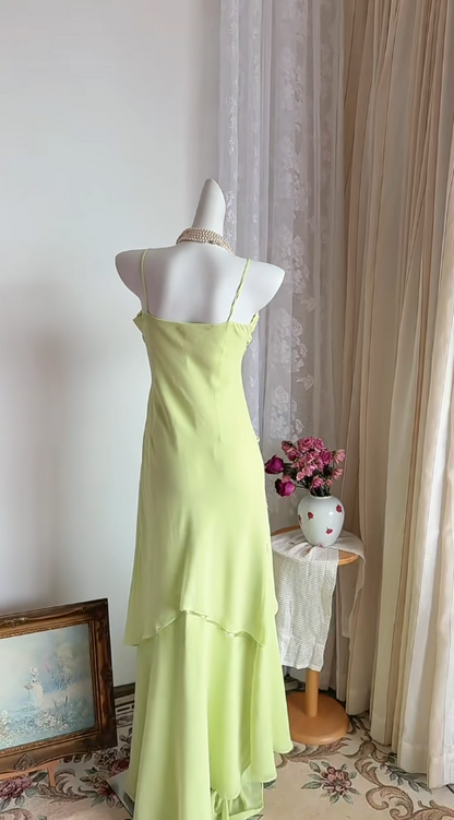 Chic Green Prom Dress Spaghetti Straps  Chiffon  Sheath Long Evening Dress DP05290