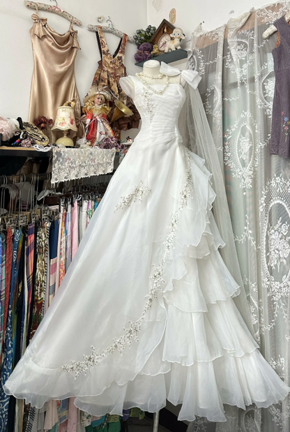 Chic White Long Wedding Dress A-Line Straps Tulle Bridal Dress Sleeveless Bridal Gowns  DP05300