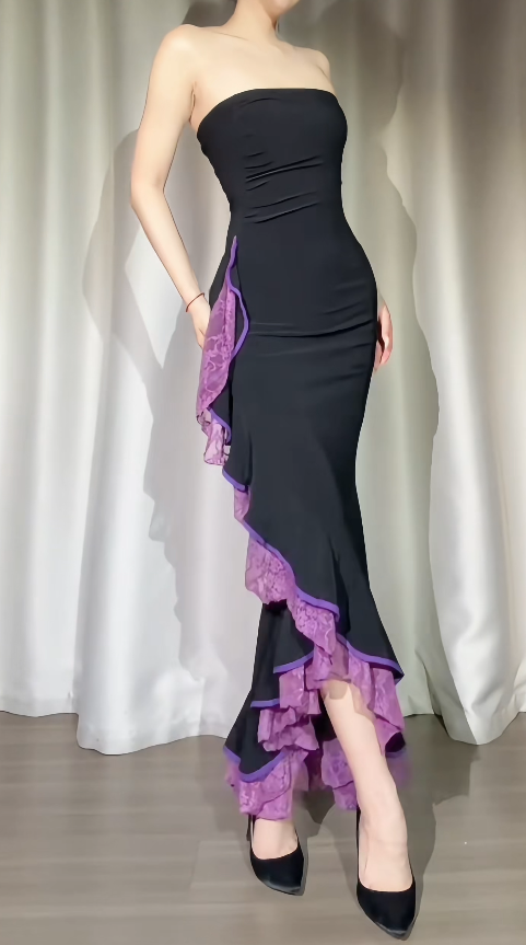 Elegantes, trägerloses Chiffon-Etui-Abendkleid, ärmelloses schwarzes Ballkleid DP05305