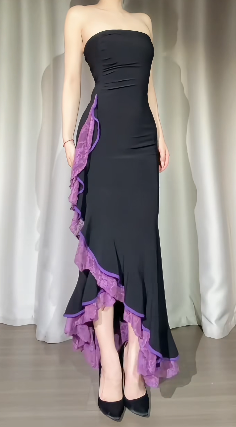 Chic Strapless Evening Dress Sheath Chiffon Formal Dress Sleeveless Black Prom dress DP05305