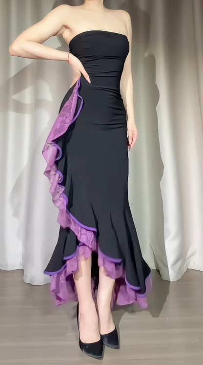 Chic Strapless Evening Dress Sheath Chiffon Formal Dress Sleeveless Black Prom dress DP05305