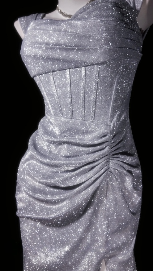 Robe de soirée fourreau en satin pailleté, sans manches, avec fente, bretelles, DP05309