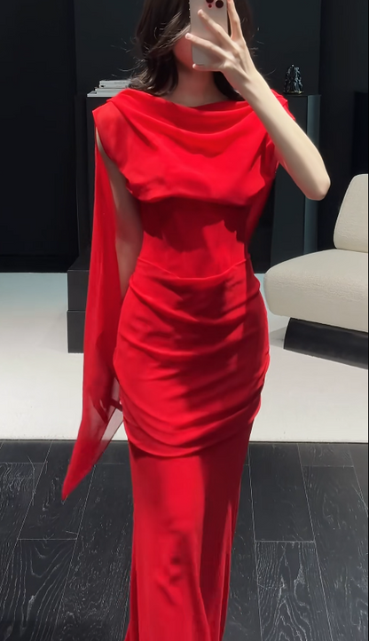 Elegantes rotes Ballkleid Etui-Stil Schwingender Ausschnitt Chiffon Langes Abendkleid DP05319