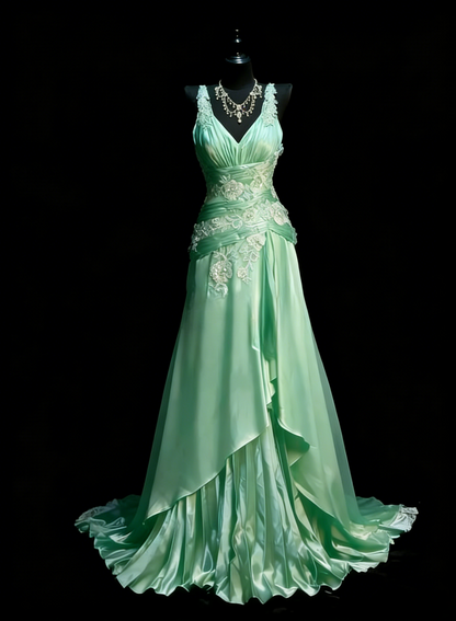 Classy Pink Prom Dress A-Line V-neck Satin Long Evening Dress Beaded Birthday Dress DP05343