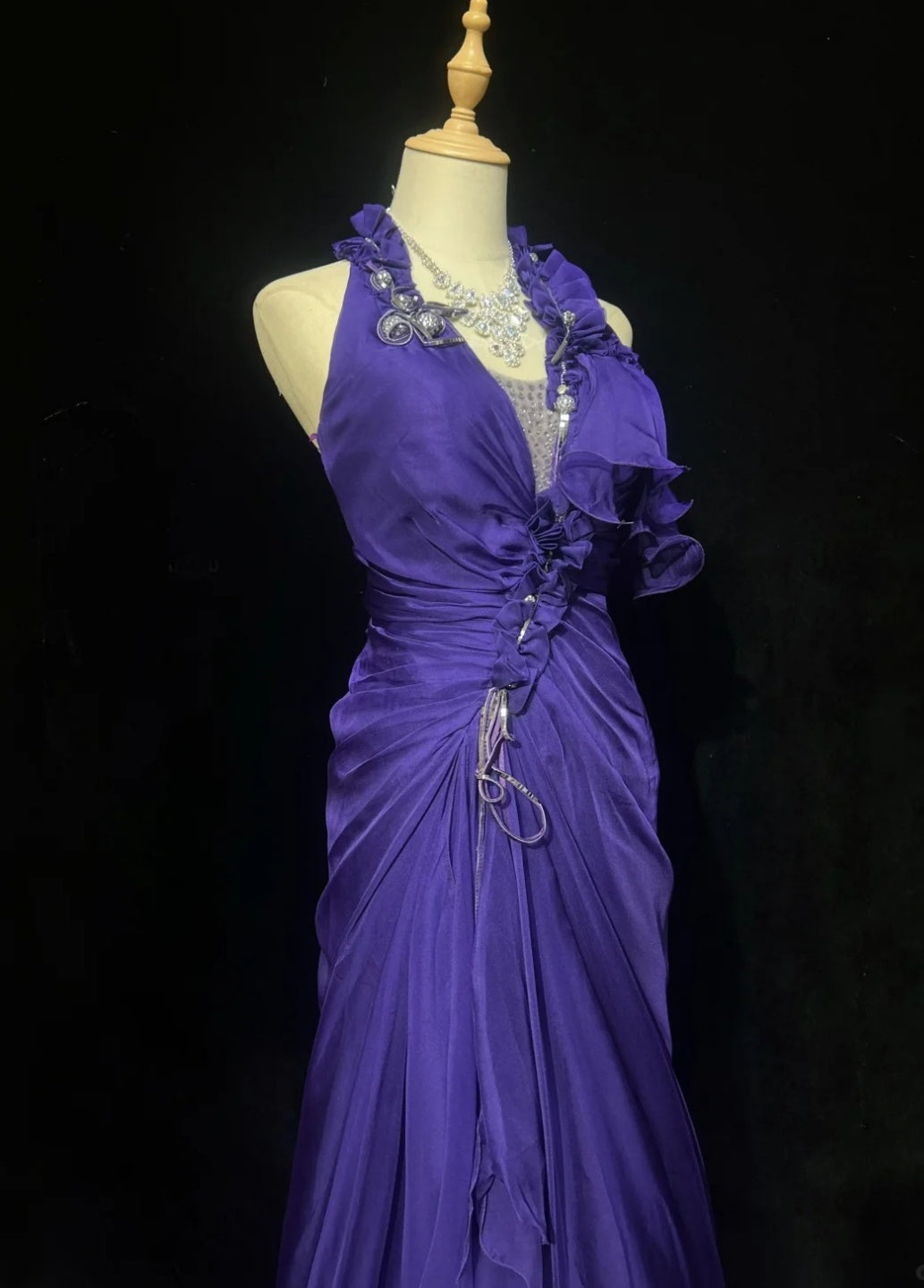 Élégante robe longue de soirée en mousseline avec licou, fourreau, violette, pour bal de promo DP05355