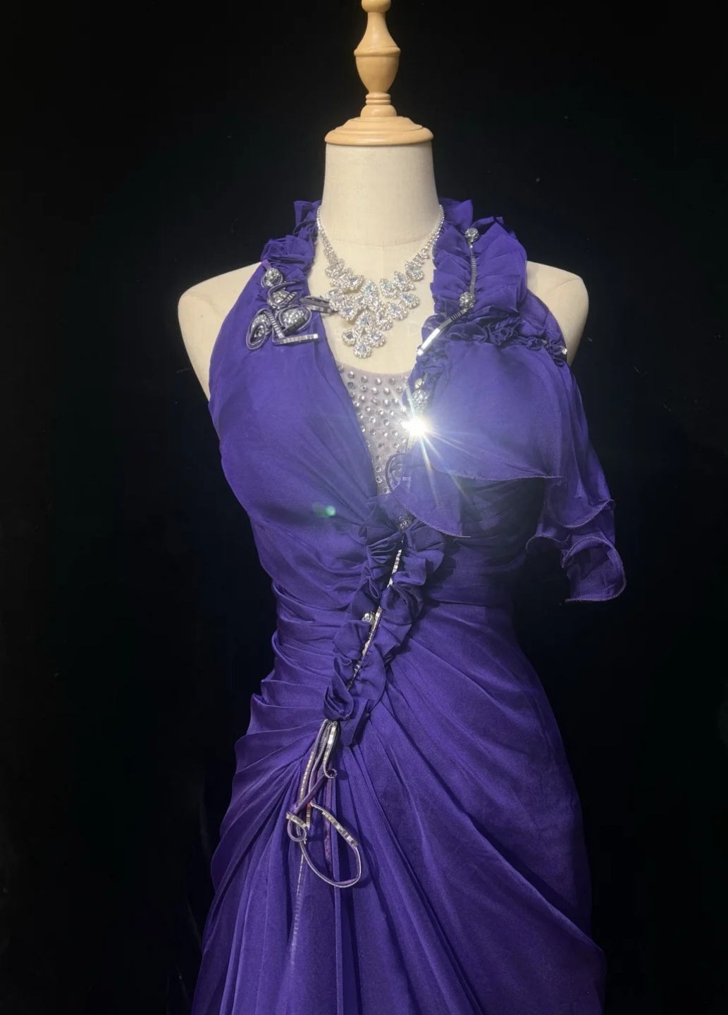 Élégante robe longue de soirée en mousseline avec licou, fourreau, violette, pour bal de promo DP05355