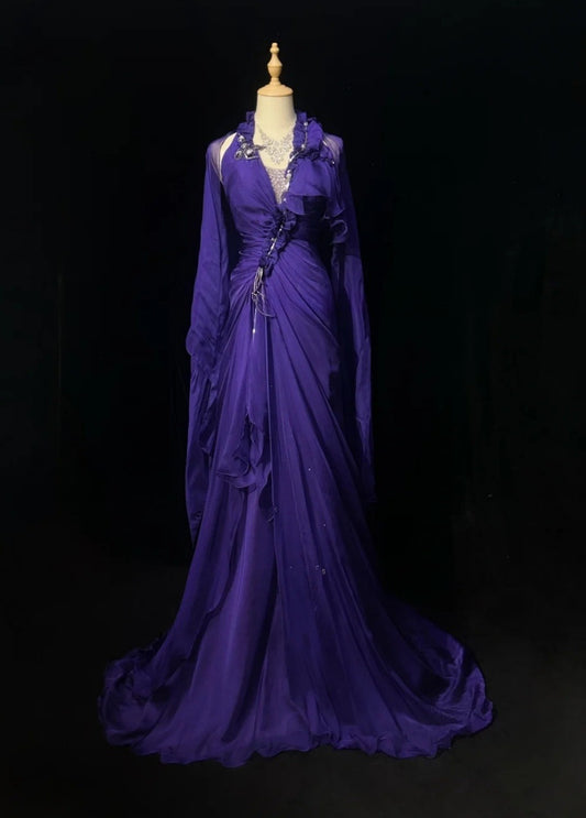 Elegantes Neckholder-Etui-Abendkleid aus Chiffon in Lila – Ballkleid DP05355