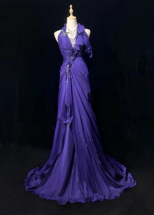Elegantes Neckholder-Etui-Abendkleid aus Chiffon in Lila – Ballkleid DP05355