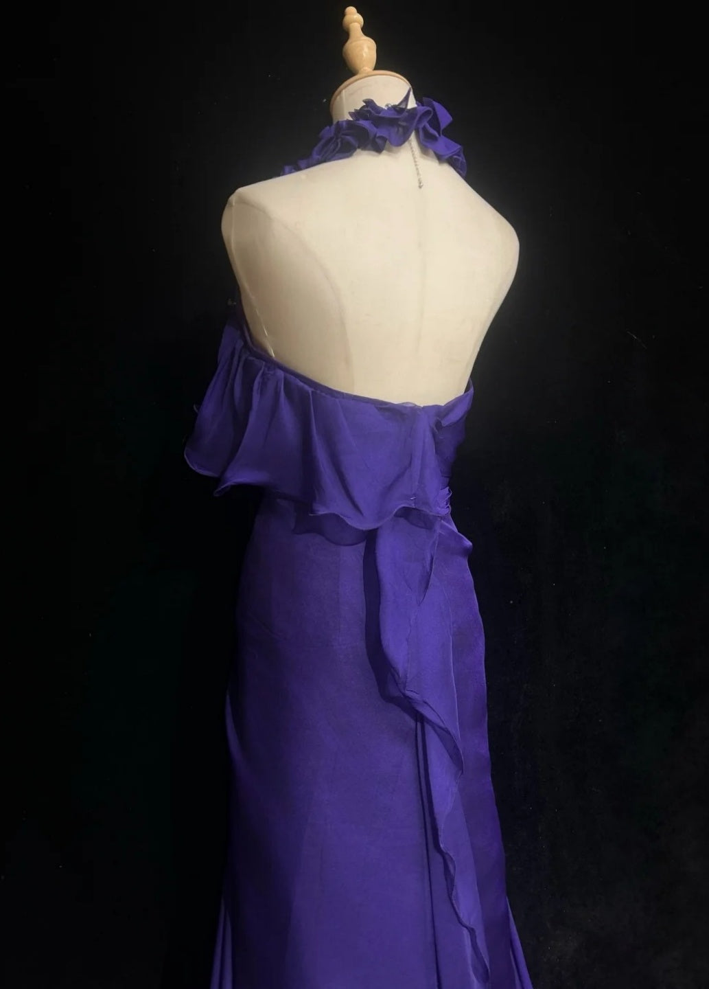 Élégante robe longue de soirée en mousseline avec licou, fourreau, violette, pour bal de promo DP05355