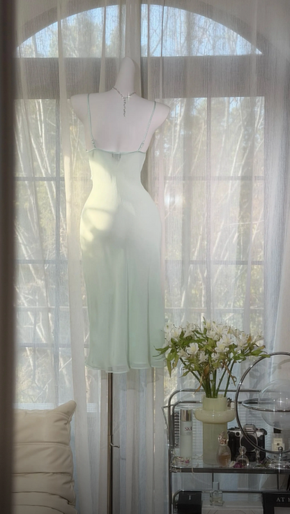 Chic Mint Green Short Evening Dress Spaghetti Straps Sheath Chiffon Party Dress Sleeveless Birthday Dress DP05360