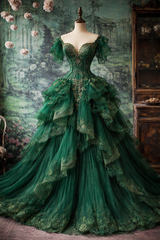 Elegantes grünes Ballkleid aus Tüll mit Applikationen, Ballkleid, herzförmiger Ausschnitt, Quinceanera-Kleid DP05370