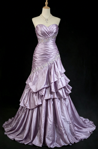 Chic Lavender Prom Dress Sweetheart Sheath Long Evening Dress Sleeveless Satin Formal Dress DP05381