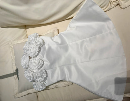 Simple White Party Dress Strapless A-line Birthday Dress Sleeveless Satin Cocktail Dress DP05395