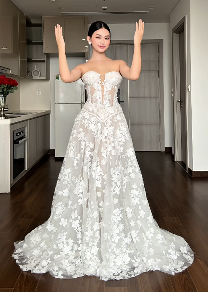 Timeless Sweetheart Wedding Dress A-Line Tulle Appliques Bridal Dress Sleeveless White Birdal Gowns DP05397