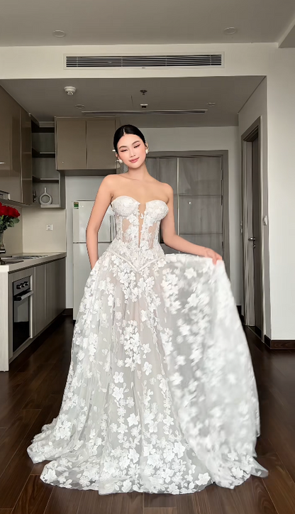 Timeless Sweetheart Wedding Dress A-Line Tulle Appliques Bridal Dress Sleeveless White Birdal Gowns DP05397