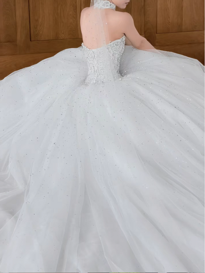Timeless Sweetheart Wedding Dress A-Line Tulle Appliques Bridal Dress Sleeveless White Birdal Gowns DP05398