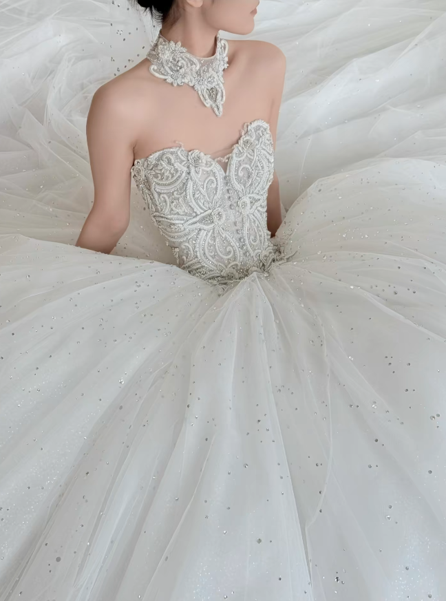 Timeless Sweetheart Wedding Dress A-Line Tulle Appliques Bridal Dress Sleeveless White Birdal Gowns DP05398