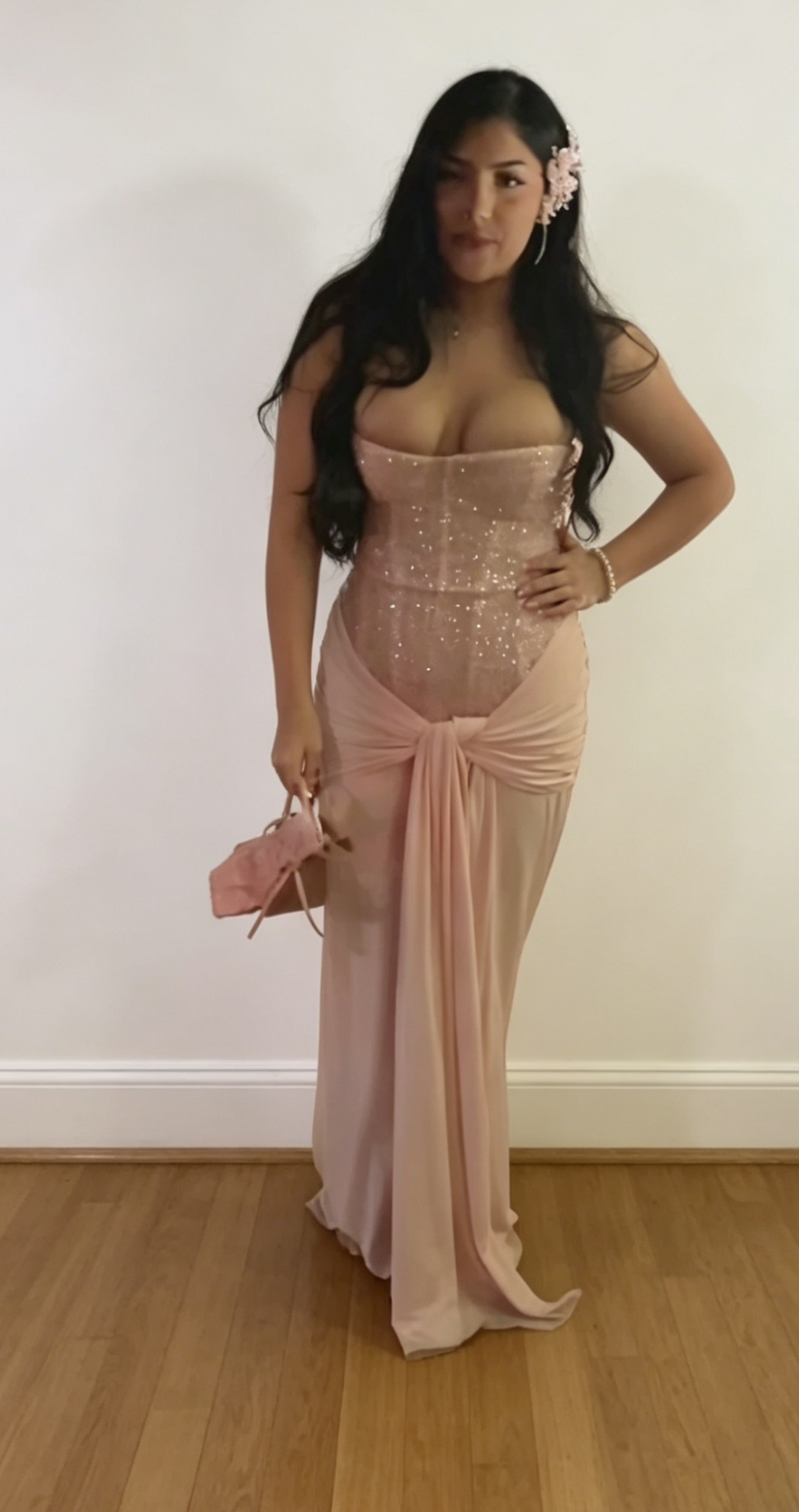 Sexy Pink Prom Dress Strapless Formal Dress Sheath Chiffon Long Evening Dress DP05411