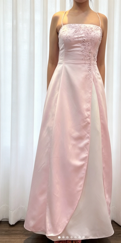 Chic Pink Prom Dress Spaghetti Straps Formal Dress  A-Line Satin Long Evening Dress  DP05416