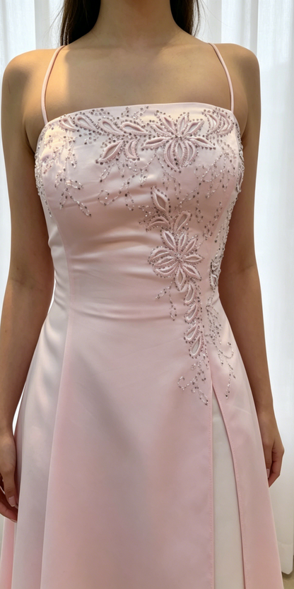 Chic Pink Prom Dress Spaghetti Straps Formal Dress  A-Line Satin Long Evening Dress  DP05416