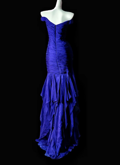 Fairy Blue Prom Dress Off-shoulder Sheath Satin Long Evening Dress  DP05437