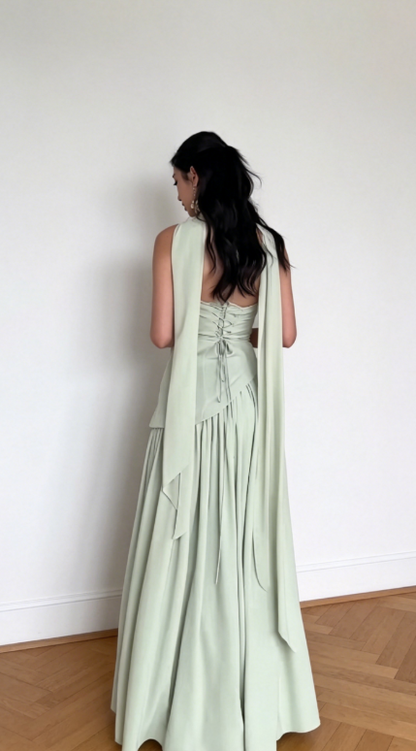 Chic Green Wedding Guest Dress Strapless Sheath Chiffon Long Evening Dress DP05447