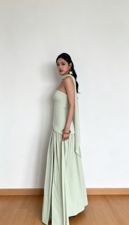 Chic Green Wedding Guest Dress Strapless Sheath Chiffon Long Evening Dress DP05447