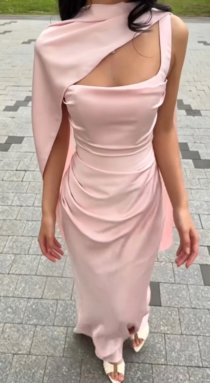 Elegantes rosa Brautjungfernkleid Satin-Hochzeitsgastkleid Spaghettiträger Etui Lang Abendkleid DP05449