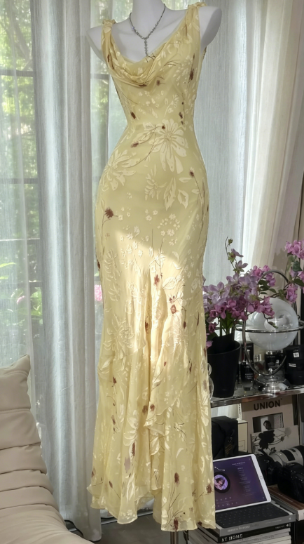 Robe de soirée longue en mousseline fourreau à bretelles élégantes, bleu, pour invitée de mariage DP05461