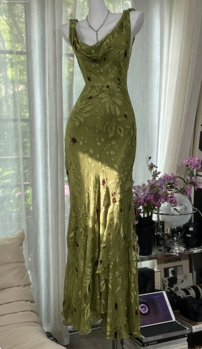 Robe de soirée longue en mousseline fourreau à bretelles élégantes, bleu, pour invitée de mariage DP05461