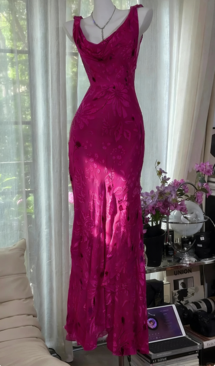 Robe de soirée longue en mousseline fourreau à bretelles élégantes, bleu, pour invitée de mariage DP05461