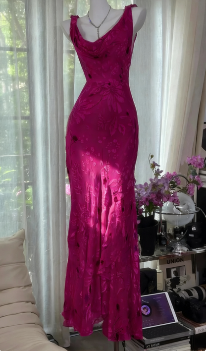 Robe de soirée longue en mousseline fourreau à bretelles élégantes, bleu, pour invitée de mariage DP05461