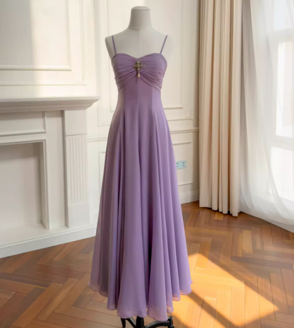 Fairy Purple Birthday Dress Chiffon A-Line Long Evening Dress Sleeveless Prom Dress DP05465
