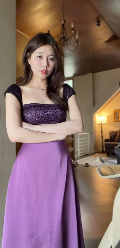 Fairy Purple Birthday Dress Satin Evening Dress Sheath Long Evening Dress DP05466
