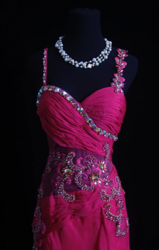 Robe de soirée longue fourreau à fines bretelles Fairy Rose vif en mousseline de soie Robe de bal Robe de cérémonie DP05467