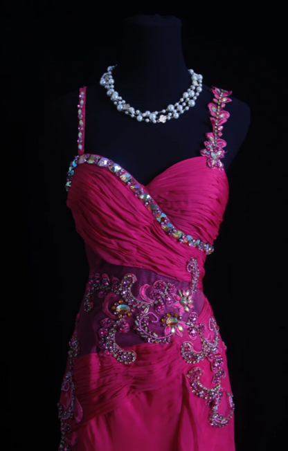 Robe de soirée longue fourreau à fines bretelles Fairy Rose vif en mousseline de soie Robe de bal Robe de cérémonie DP05467